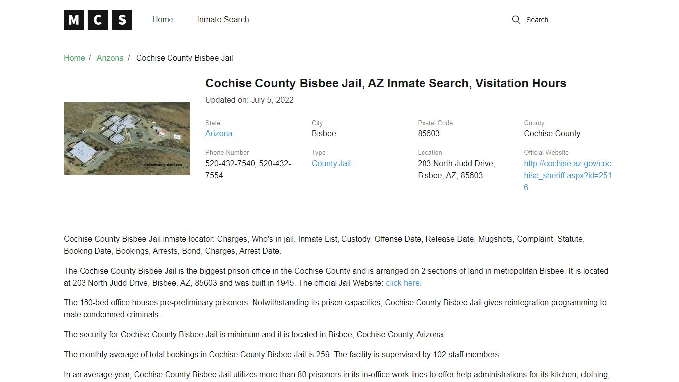 Cochise County, AZ Jail Inmates Search, Visitation Rules