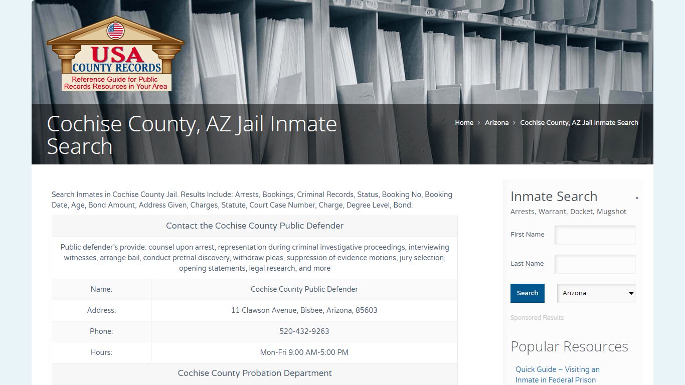 Cochise County, AZ Jail Inmate Search | Name Search