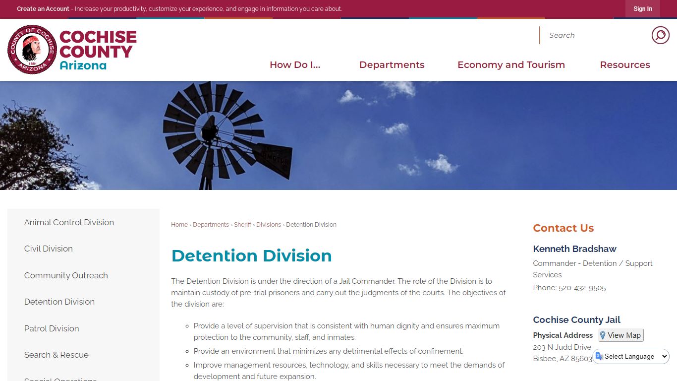 Detention Division | Cochise County, AZ